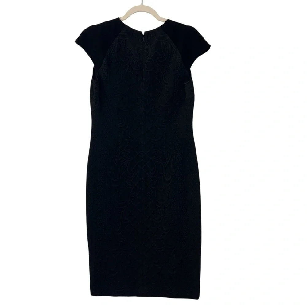Tory Burch Kiersten Brocade Wool Blend Cap Sleeve Dress Black Medium Cocktail